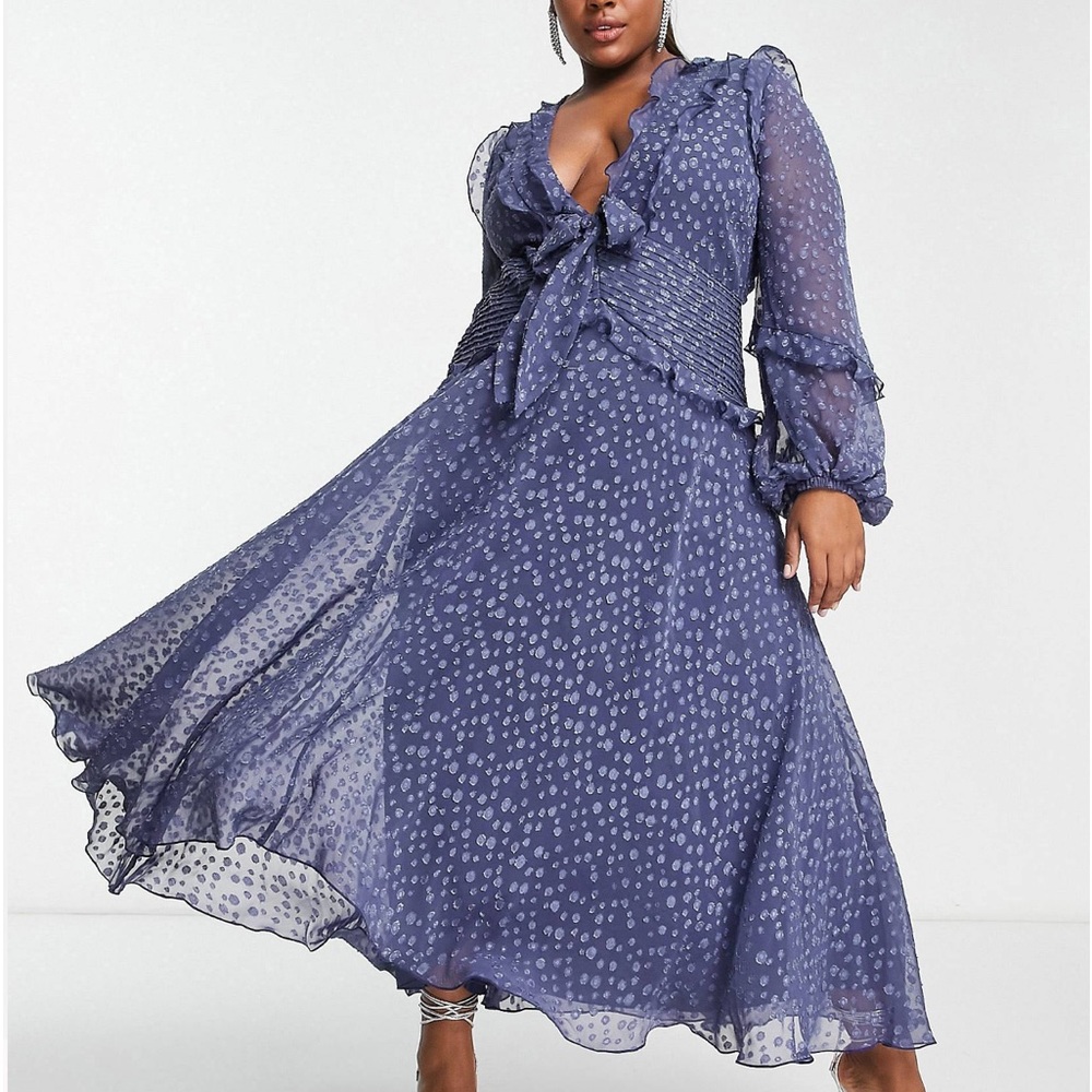 ASOS DESIGN Curve jacquard dot ruffle midi dress